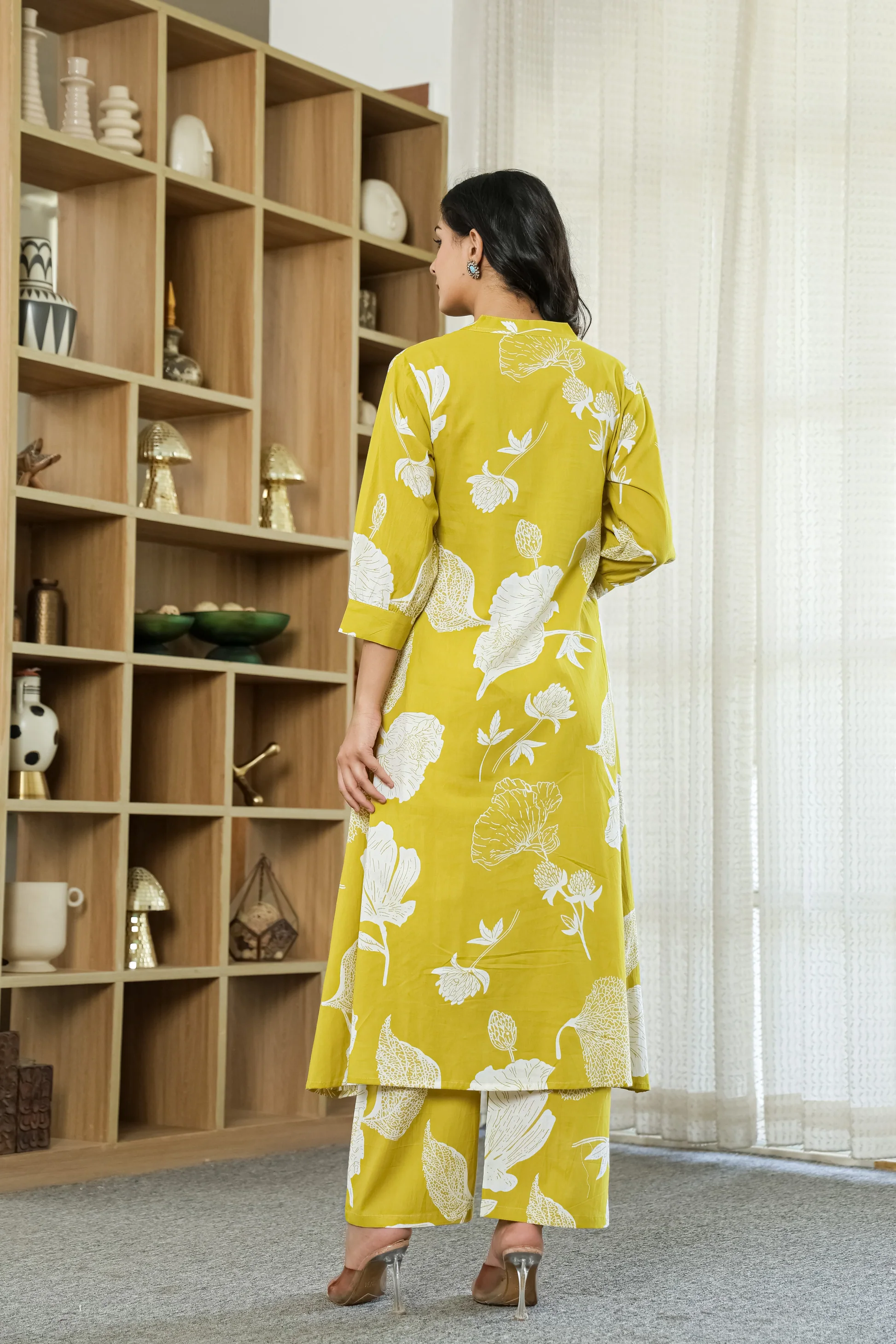Yellow Floral Cotton Co-ord Set for Women