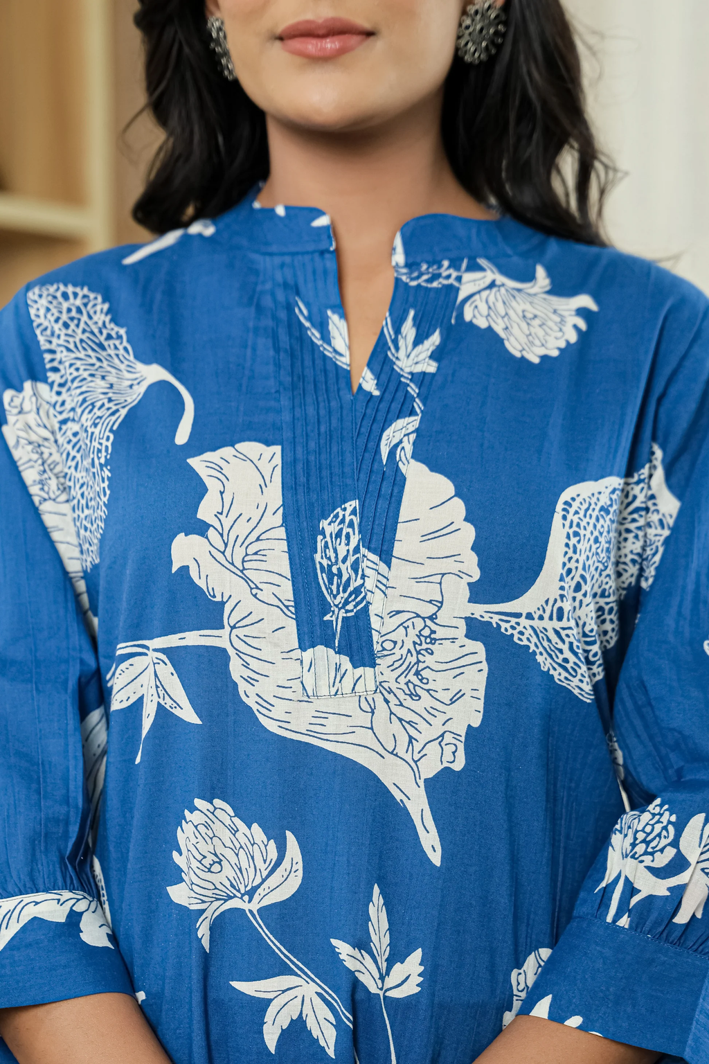 Blue Floral Cotton Co-ord Set for Women