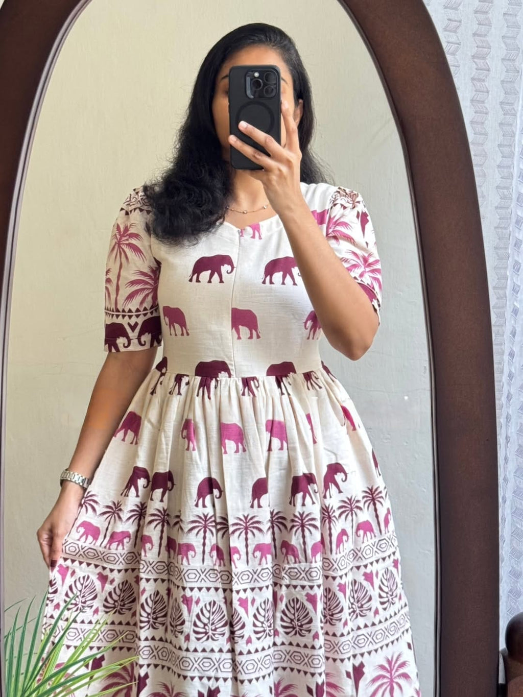 Pure Cotton Printed Midi Dress for Women – Comfortable Everyday Wear