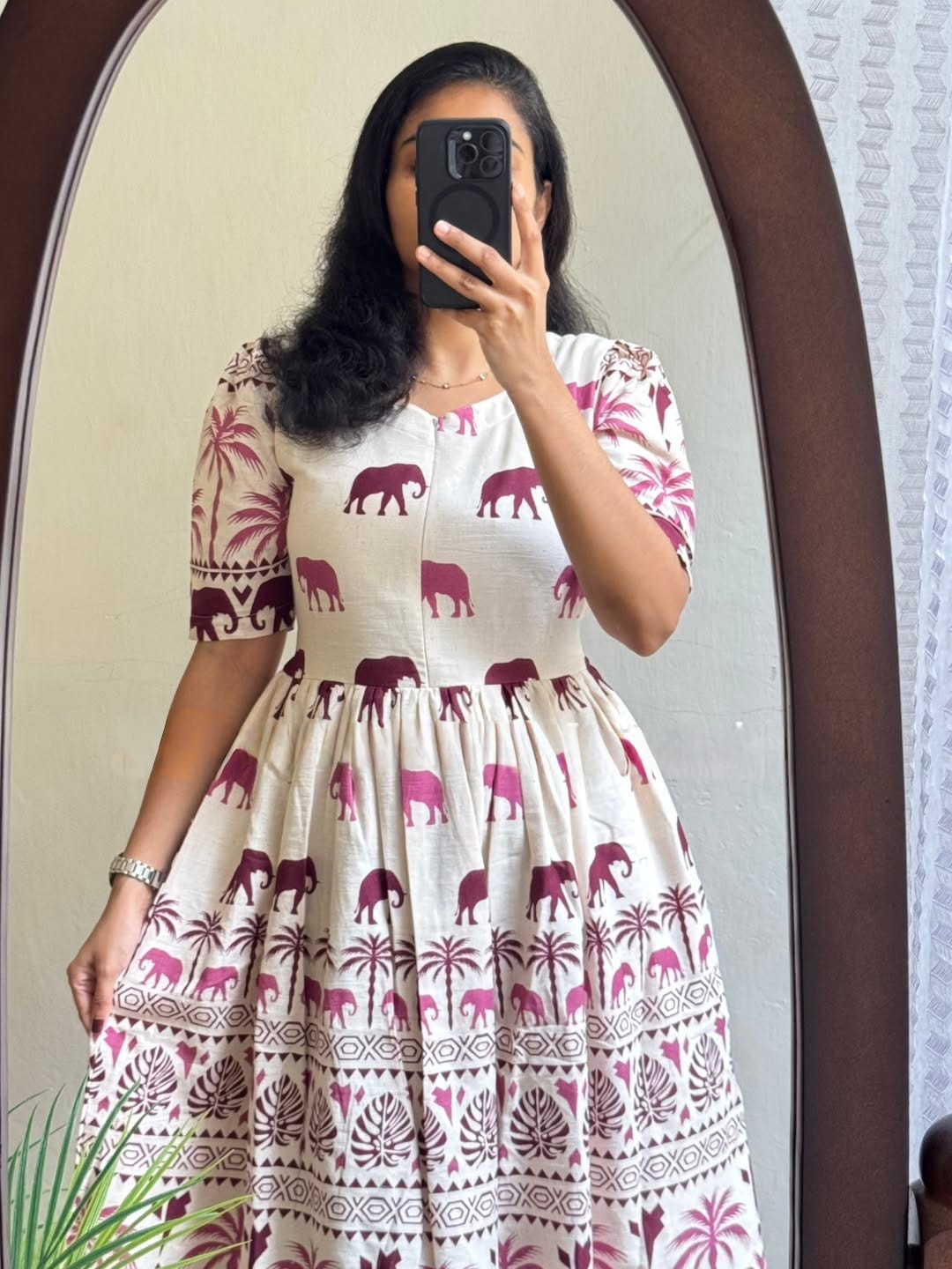Pure Cotton Printed Midi Dress for Women – Comfortable Everyday Wear