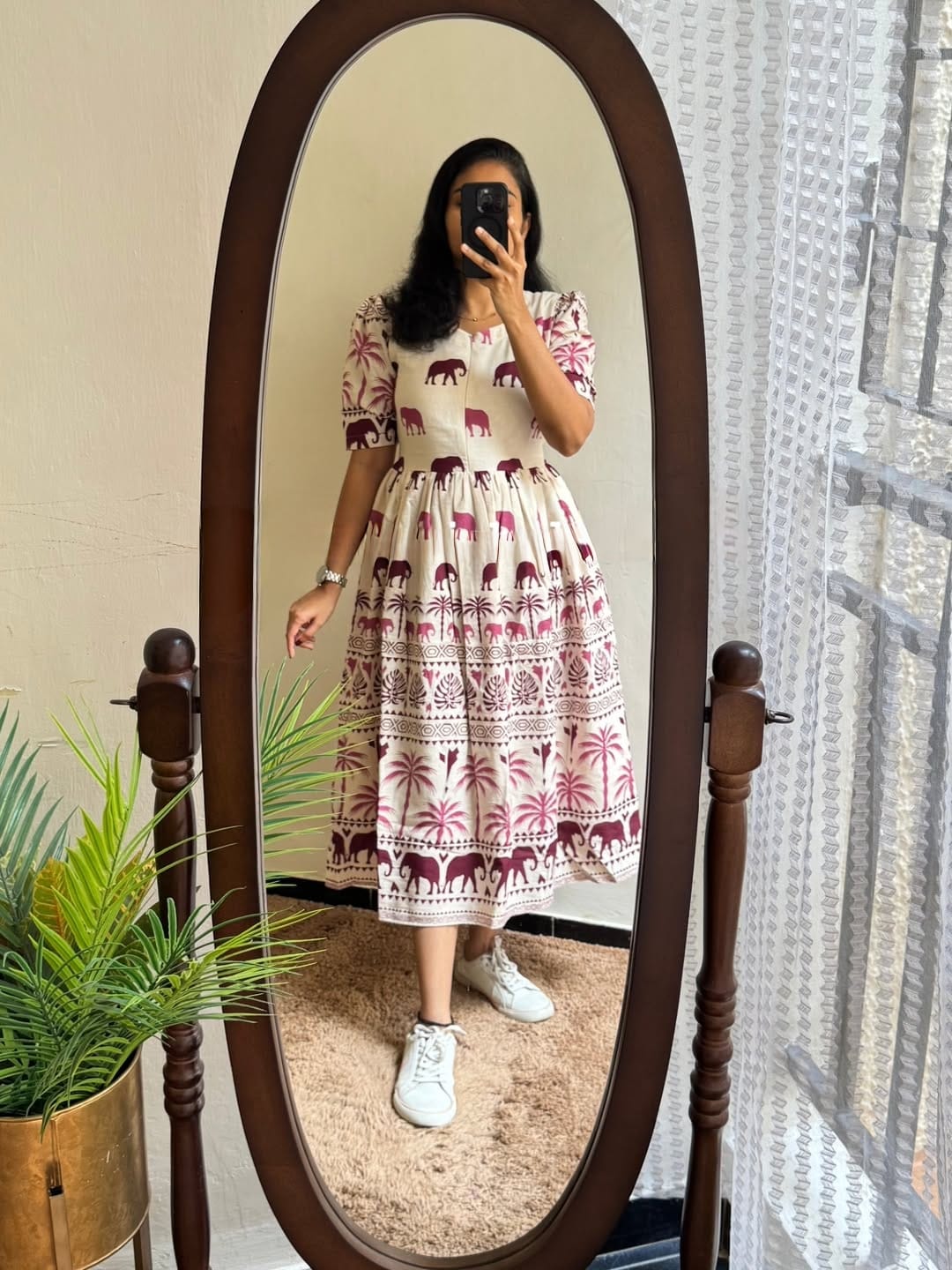 Pure Cotton Printed Midi Dress for Women – Comfortable Everyday Wear