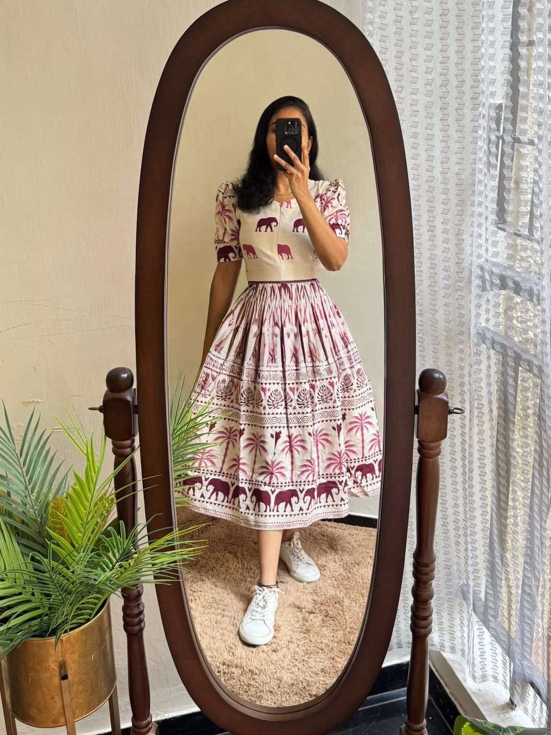 Pure Cotton Printed Midi Dress for Women – Comfortable Everyday Wear