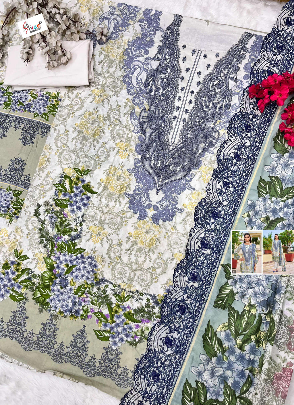 Elegant Pure Cotton Printed Suit with Embroidered Dupatta