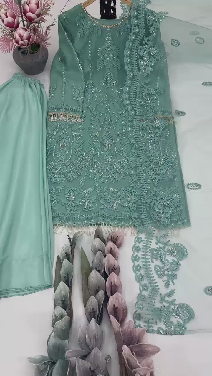 Women’s Designer Party Wear Suit Set - Heavy Embroidery Chine Sequence Work