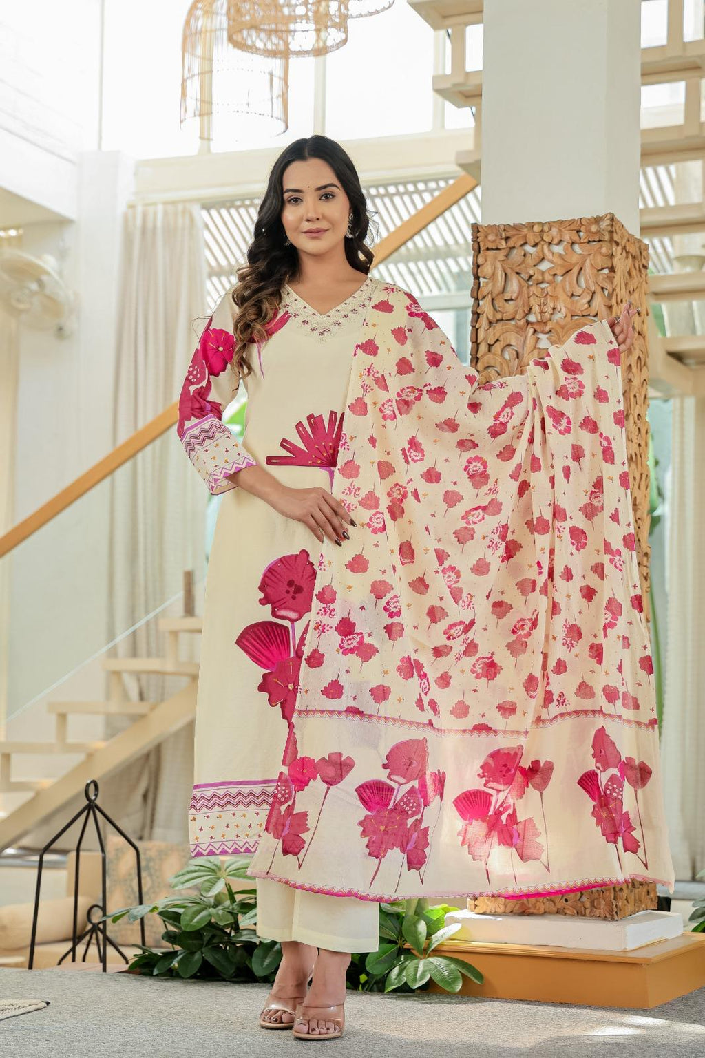 Cotton Printed Kurta Pant Dupatta Set – 3 Piece Suit for Women