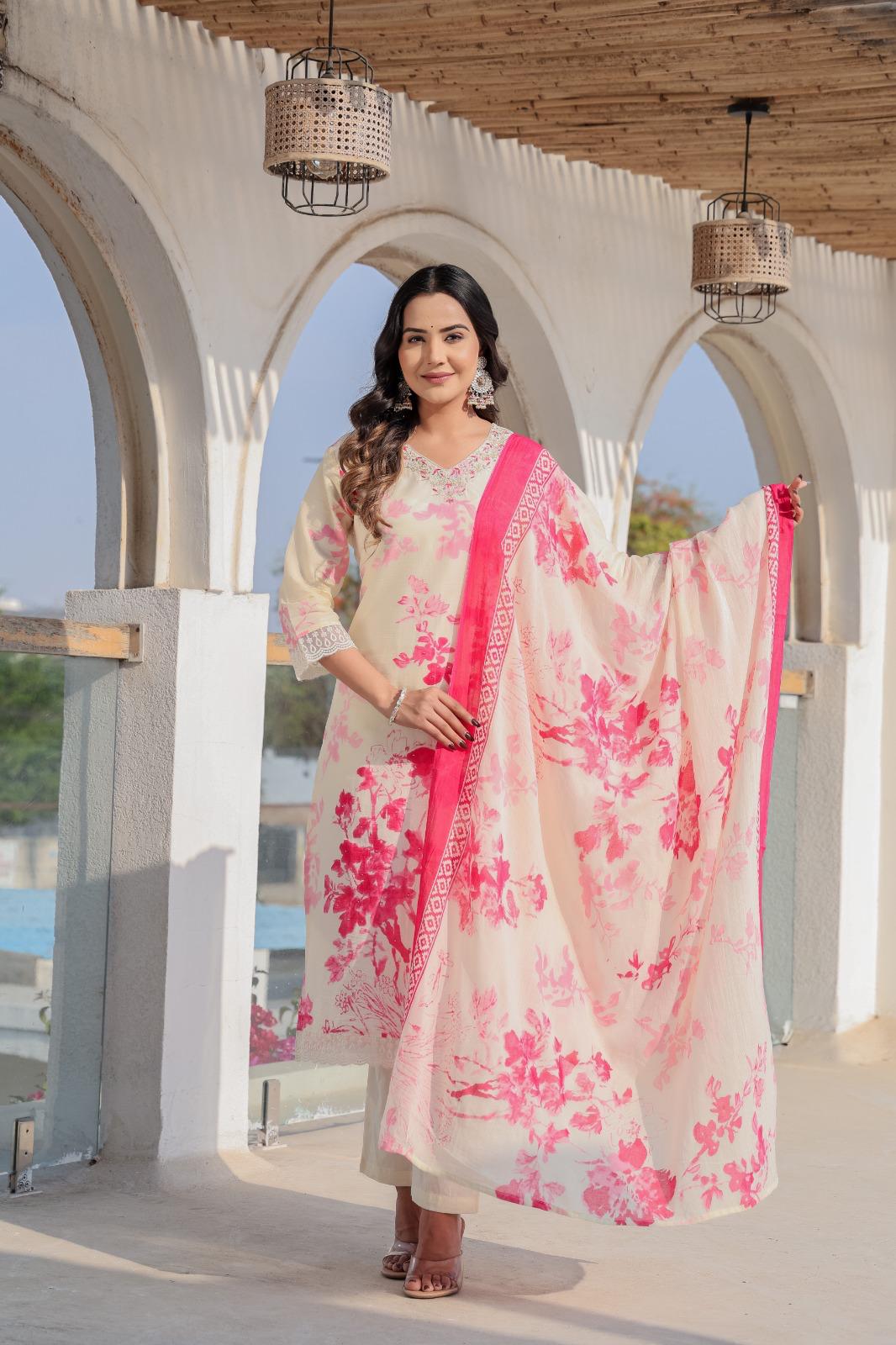 Cotton Printed Kurta Pant Dupatta Set – 3 Piece Suit for Women