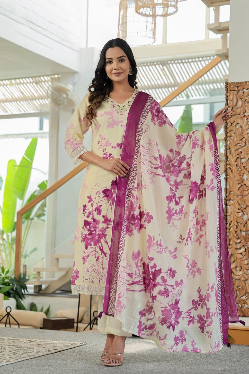 Cotton Printed Kurta Pant Dupatta Set – 3 Piece Suit for Women