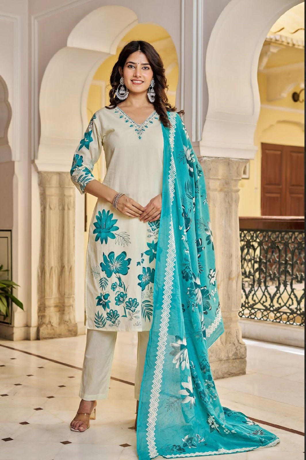 Cotton Printed Kurta Pant Dupatta Set – 3 Piece Suit for Women
